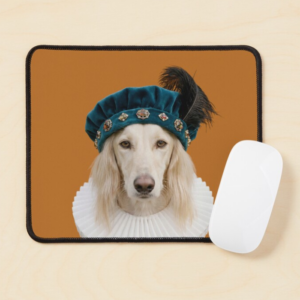 aerial view of tudor saluki mousemat with white mouse