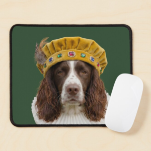 Aerial view of tudor springer mousemat with white mouse