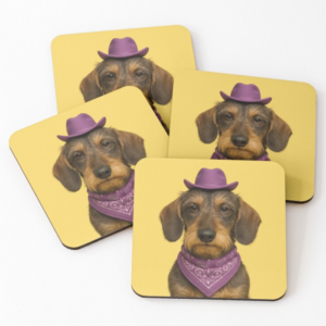 Cowboy Dachshund coasters set of 4 - dog coasters with glossy print