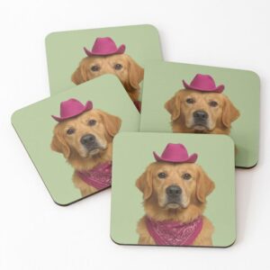 Cowboy Golden Retriever coasters set of 4 - dog coasters with glossy print