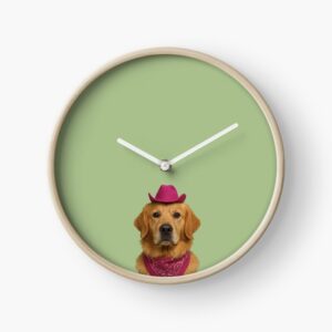 Golden Retriever in a pink cowboy hat and bandana - Bark and Prosper Cowboy wall clock