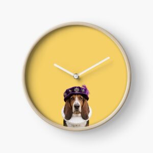 Basset Hound in a jeweled purple cap and ruff collar - Bark and Prosper Tudor wall clock