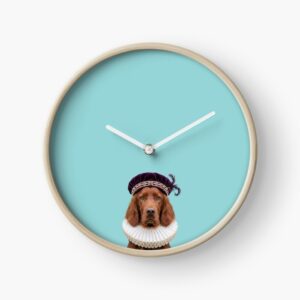 Irish Setter in an aubergine velvet cap and ruff collar - Bark and Prosper Tudor wall clock
