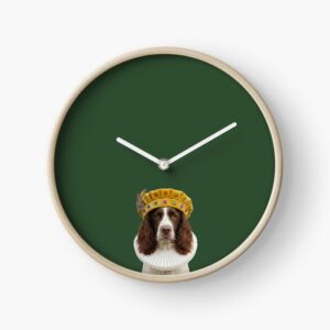 English Springer Spaniel in a jeweled mustard cap and ruff collar - Bark and Prosper Tudor wall clock